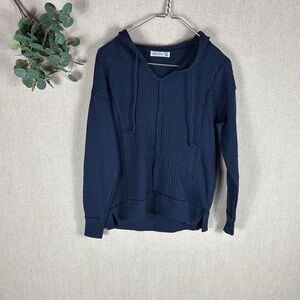 89th and Madison > Raw Hem Navy Waffle Hoodie Sweatshirt Extra Small